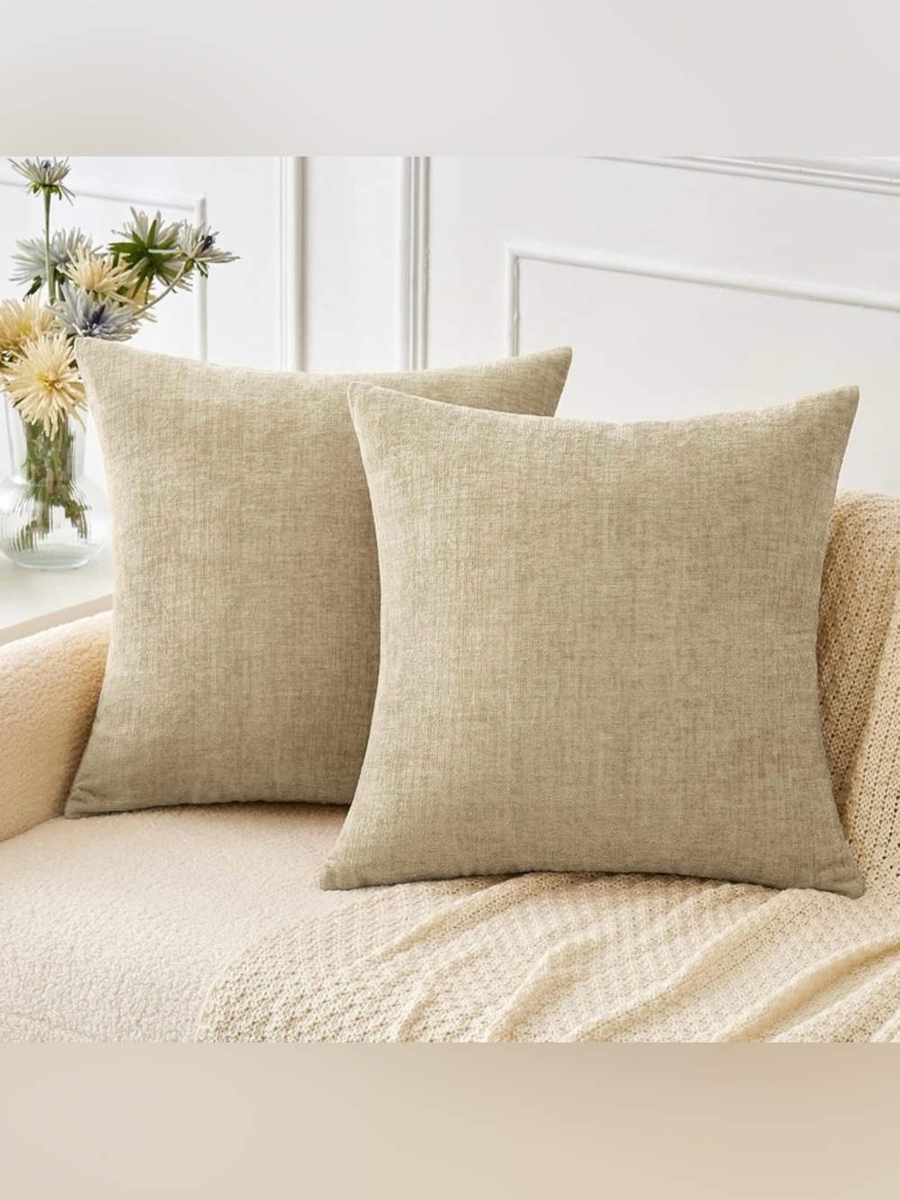New | MIULEE Soft Chenille Throw Pillow Covers Beige 20x20 Inch Pack of 2